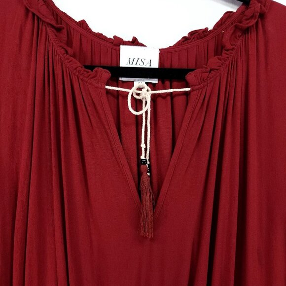 Misa Los Angeles Lorena Mini Dress Medium Tiered Long Sleeve V-Neck Red - Picture 10 of 15